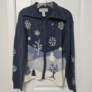 Vintage Winterland Christmas Sweater Women's XL Full-Zip Embroidered Beaded EUC